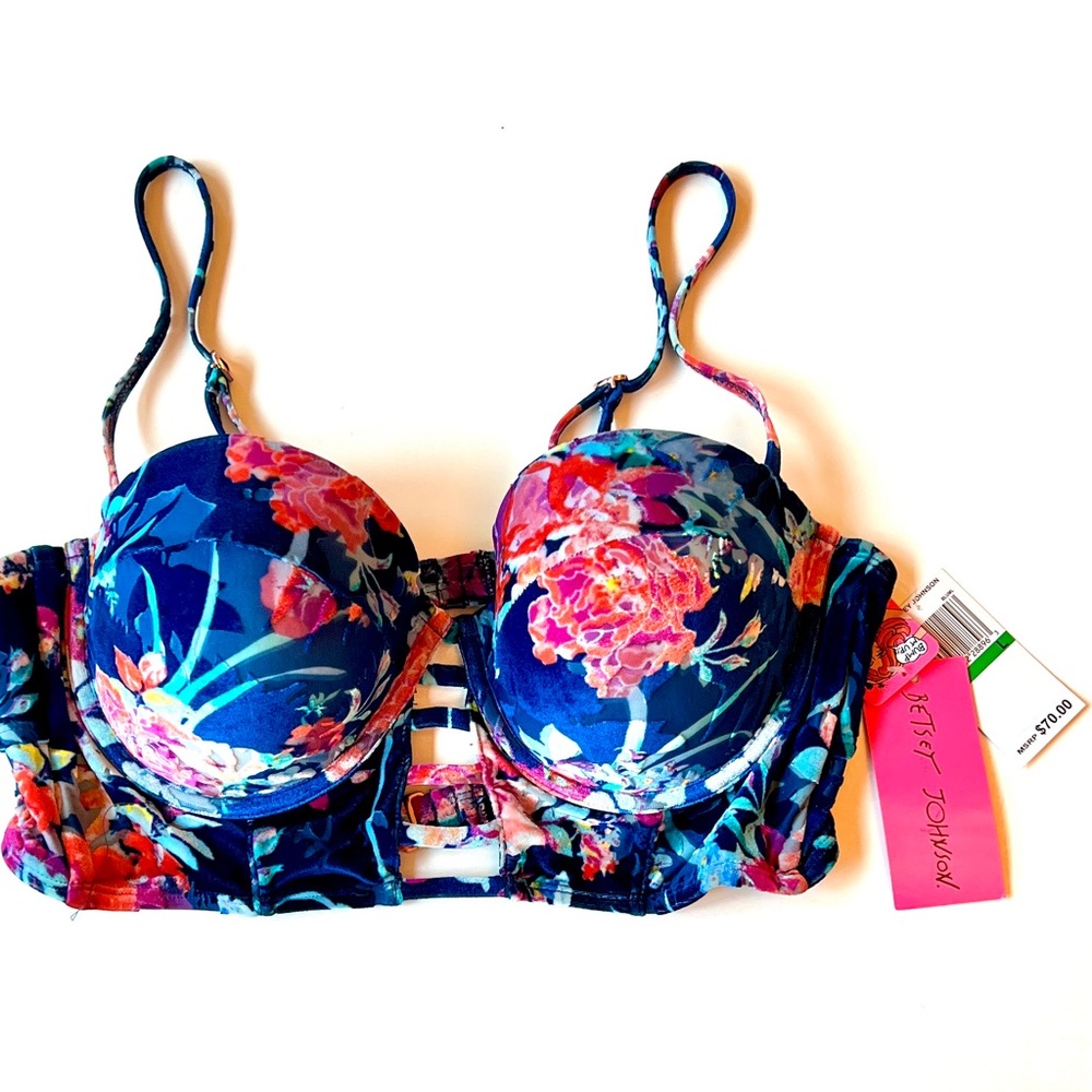 Betsey Johnson Floral Print Underwire Bra L